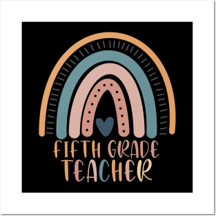 Boho Rainbow Fifth Grade Teacher Kinder Back to School Posters and Art